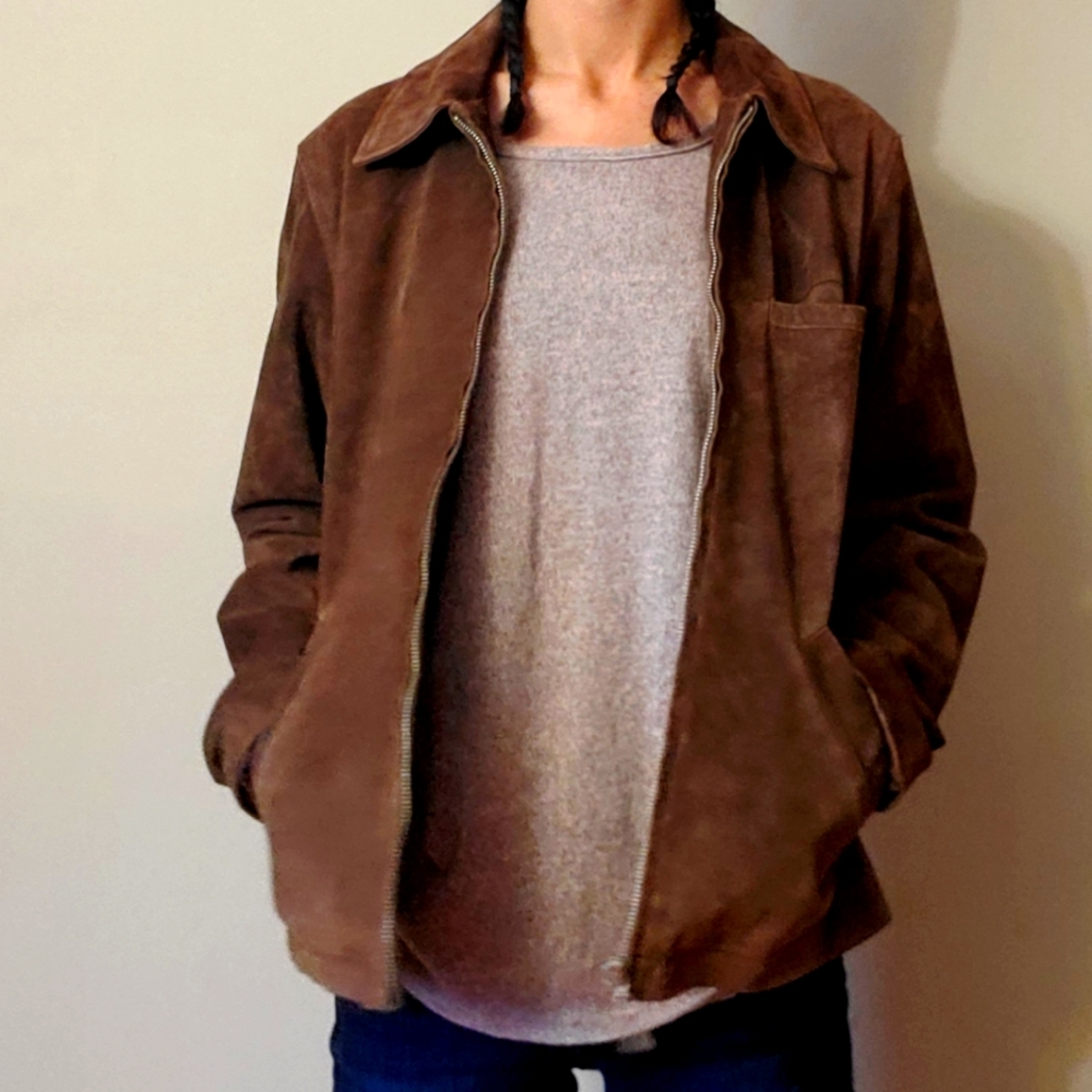 Brown Leather Zip Up